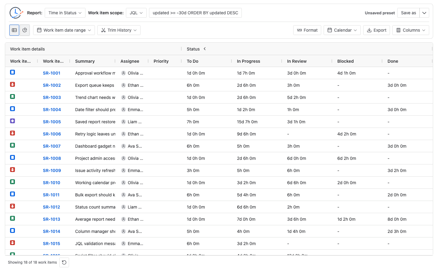 StatusPath Reports main report page with report setup controls and result area