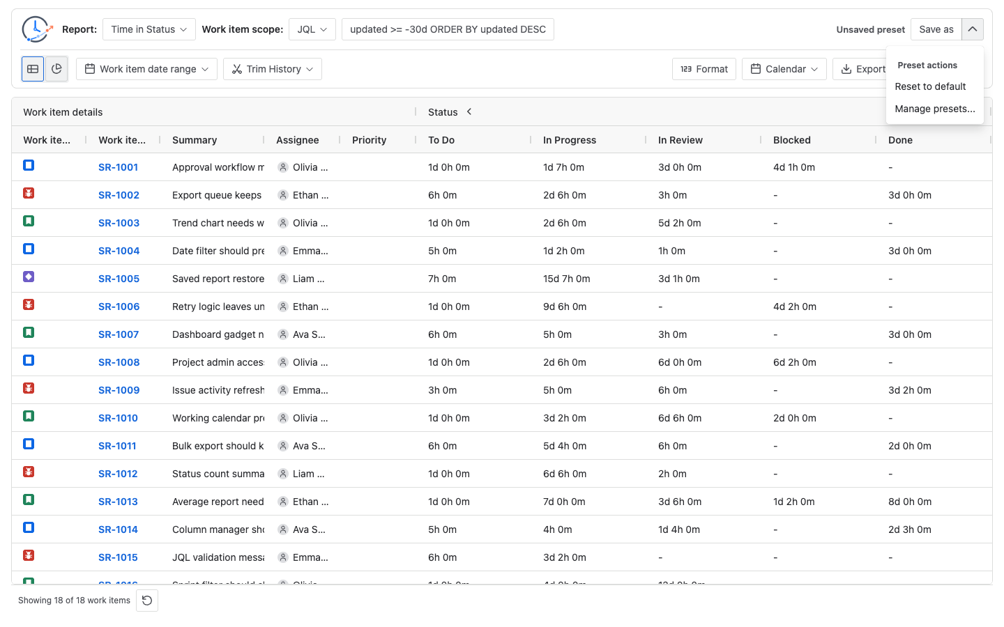StatusPath Reports saved reports menu